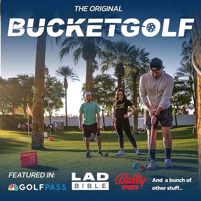 bucketgolf Game The Original Ultimate Backyard Lawn Golf Game for Family, Adults and Kids - Portable 6 Hole Golf Course Play Outdoor, Lawn, Park, Beach, Yard.