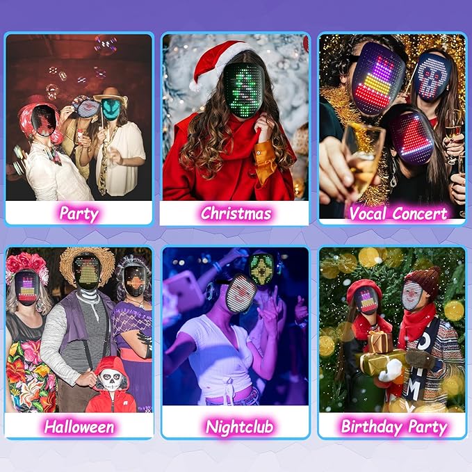 Led Mask with Gesture Sensing, Light up Face Transforming Mask for Halloween Xmas Costume Party