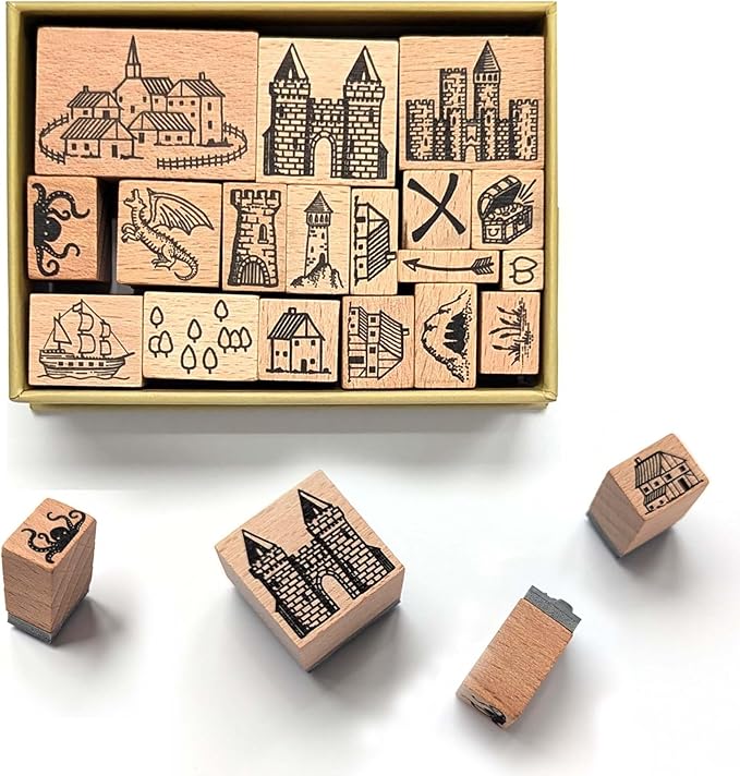 Lord Of Maps Fantasy Map-Making Stamp Kit – 16-Piece Rubber Stamp Set for TTRPG, World Building, Battle Maps, Jounaling, Arts & Crafts - Mountains, Hills, Volcano, Lake, Compass Rose