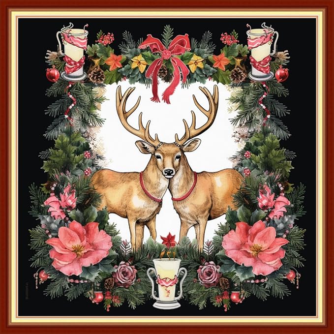 DMCVIVR Stamped Cross Stitch Kits for Adults Beginners Embroidery Kits 11CT Needlepoint Kits Cross Stitch Patterns Embroidery Patterns&Magic Elk 18x18 inch