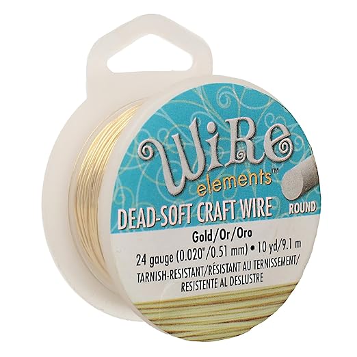The Beadsmith Wire Elements Craft Wire – Tarnish Resistant, Soft Temper, Round, Gold Color – 0.51mm, 24 Gauge, 10 Yard Spool – Jewelry Making, Wire Wrapping, Floral, & Other DIY Crafts