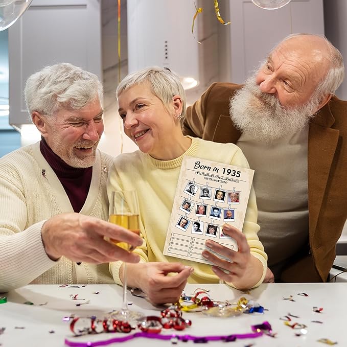 90th Birthday Party Games, Set of 5 Activities for 10 Guests, Born in 1935 Games Bundle, Birthday Party Supplies for Adults, Pack of 50 Cards