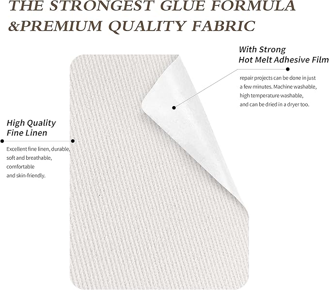 KING MOUNTAIN 100% Cotton Fabric Iron-on Repair Patch, Inside&Outside Clothes Repair Patch, 3"x60" with Backing Glue Repair Decorative Patch kit (Off-White)