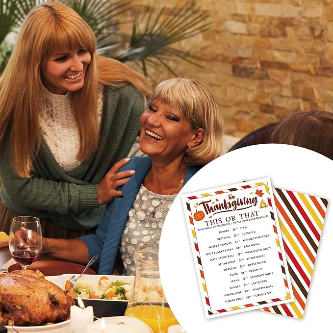 Thanksgiving Party Icebreaker Games Cards - Thanksgiving This or That Game Cards for 30 Guests, Turkey Dinner Party Activity for Teens Adults Party Favor and Supplies, 5 x 7 inches