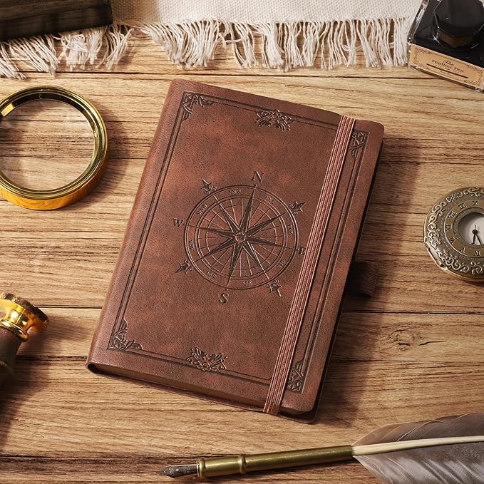 AHGXG Small Blank Pocket Journal Notebook for Men - 256 Numbered Pages B6 Mini Journal, Vintage Soft Leather Hardcover, 80gsm Paper, for Women Work Office School, 4.1'' X 5.7''- Brown