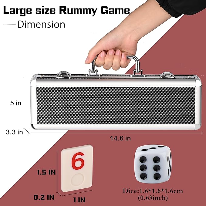 Doublefan Rummy Cube 4 Player Edition, 106 Rummy Cube Game Set with with 4 Plastic Racks in Portable Aluminum Case, Classic Board Game for Adults and Elderly.