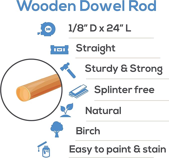 Dowel Rods Wood Sticks Wooden Dowel Rods 1/8 x 24 Inch Unfinished Hardwood Sticks for Crafts and DIYers 25 Pieces by Woodpeckers