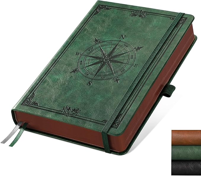 AHGXG Thick Journal Blank Notebook for Men - 320 Numbered Pages A5 Notebook for Writing, 100gsm Plain Paper, Vintage Leather Hardcover, for Women Work Office School, 5.75'' X 8.38''- Dark Green
