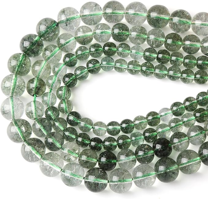 32PCS 12MM Green Crackle Phantom Ghost Crystal Beads for Jewelry Making DIY Bracelet Necklace Accessories 15" Energy Healing Power Stone Beads