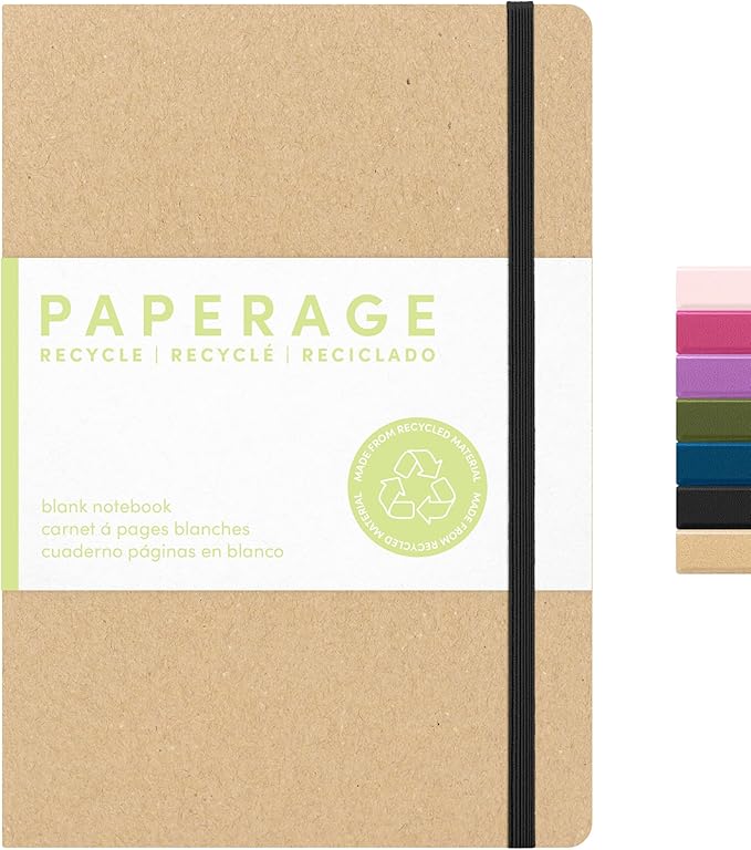 PAPERAGE Recycled Blank Journal Notebook, (Kraft), 160 Pages, Medium 5.6 in x 8 in - 100 GSM Thick Paper – Hardcover Journaling Notebook for Work, School, Note Taking or Sketching