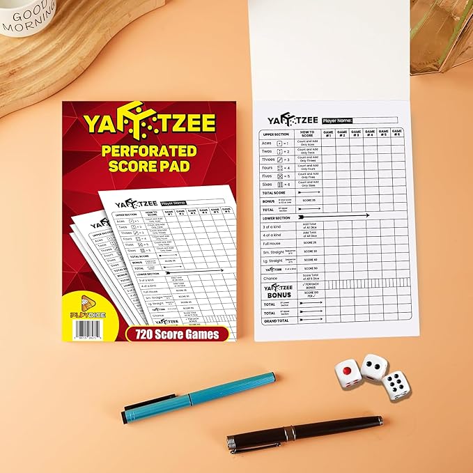 PlayDice Perforated Yahtzee Score Pads: 120 Easy Tear Off Score Sheets, Large Print, Compatible with Yardzee and Yahtzee Games (6x9-120 Pages)