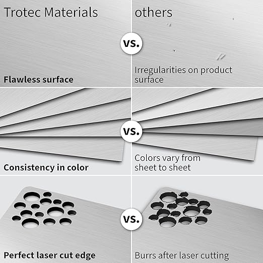 Trotec | Metallic Looking Acrylic Sheet | 12"x24"x1/8", 4 Pcs | Brushed Aluminum/Black | Metallic Finish - Scratch Resistant for Laser Engraving & Cutting,Printing,Glowforge,Name Plate | USA Made