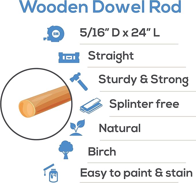 Dowel Rods Wood Sticks Wooden Dowel Rods - 5/16 x 24 Inch Unfinished Hardwood Sticks - for Crafts and DIYers - 100 Pieces by Woodpeckers