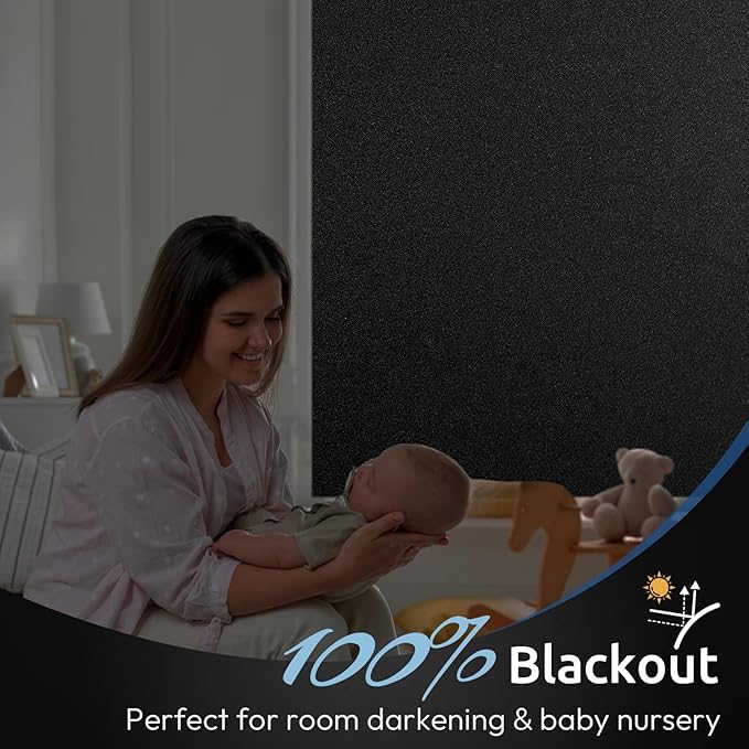 rabbitgoo Blackout Window Film, Sun Heat Blocking Privacy Cover for Glass, Removable Opaque Room Darkening Dark Black Out Window Covers Tint Shades for Home Day Sleep Light Blocker 17.5 x 157 Inches