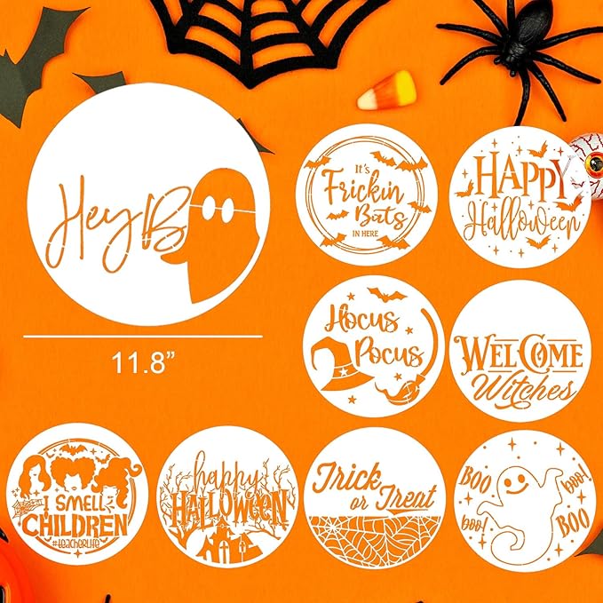 Halloween Stencils for Painting on Wood 12inch Round Halloween Stencil Hocus Pocus Ghost Templates for Wood Fabrics Door Wreath DIY Crafts Decor