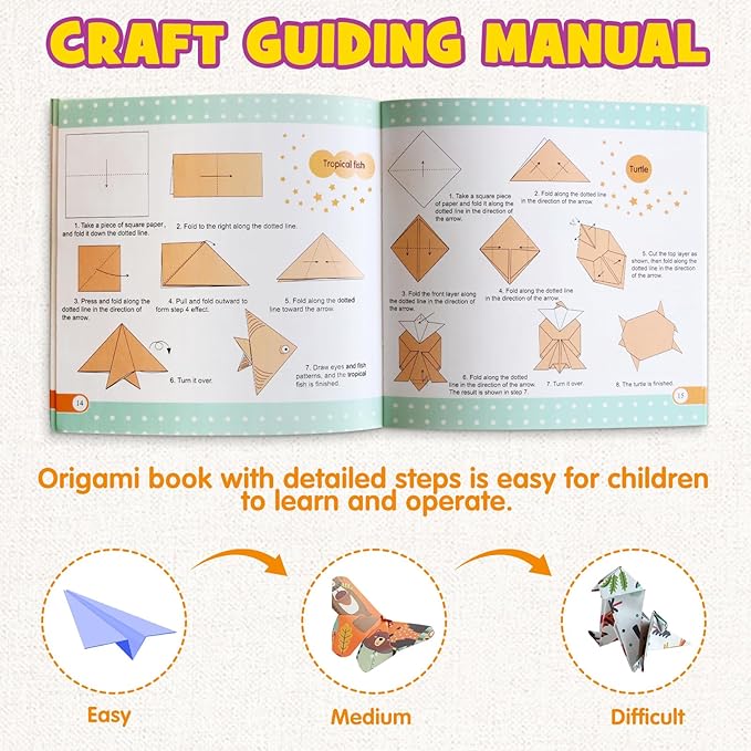 Pigipigi Kids Craft Origami Paper Kit for Kids Ages 5-8 8-12, with Guiding Book, 160 Sheets DIY Art and Crafts Supplies, Colorful Folding Papers Set Projects Gifts Activity for Boy Girl Toy(Forest)