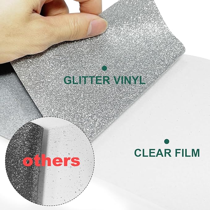 Silver Glitter HTV Heat Transfer Vinyl Rolls- 10" x 8ft. Glitter HTV Silver for Shirts. Iron on Vinyl and Heat Transfer Vinyl for All Cutters Machines. Easy to Cut & Weed Heat Vinyl Designs