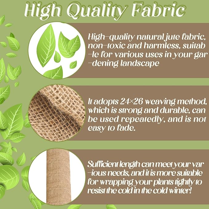 Buryeah 80 Inch x 15 ft Burlap Fabrics Roll Natural Jute Burlap Tree Wraps Protector Winter Frost Plant Blankets Cloth Weed Barrier Fabric Garden Plants for Winter Outdoor Trees Shrubs Party