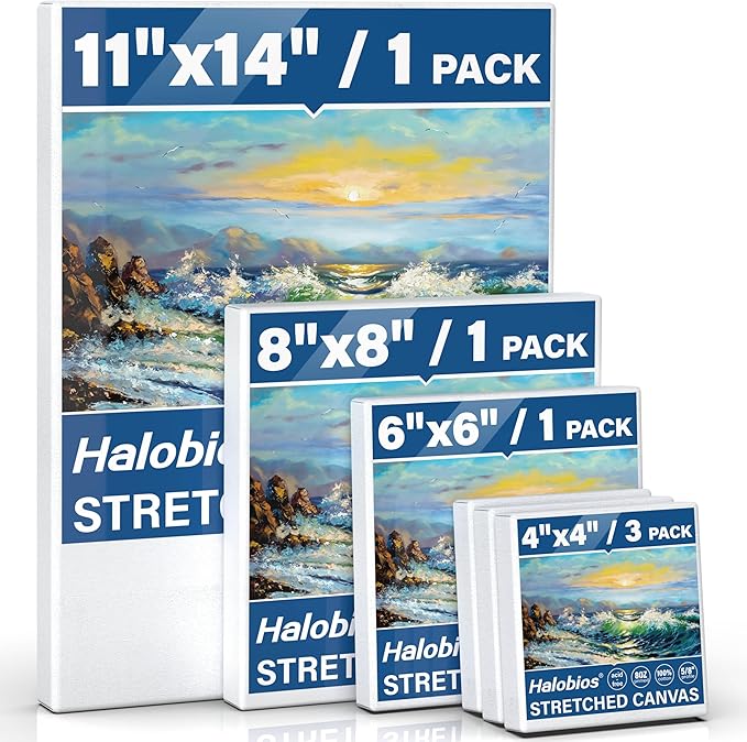 6 Packs Stretched Canvases for Painting with 4x4 Inch, 6x6 Inch, 8x8 Inch, 11x14 Inch, Painting Canvases for Acrylics,Oils & Other Media, 5/8 Inch Profile 100% Cotton Artist Framed Canvas