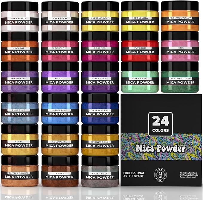 Pigment Powder for Epoxy Resin, 24 Pastel Colors, Mica Powder for Candle Dye, Bath Bomb Coloring, Soap Making, Resin Pigment, Metallic Pearl Soap Dye for Candle Making