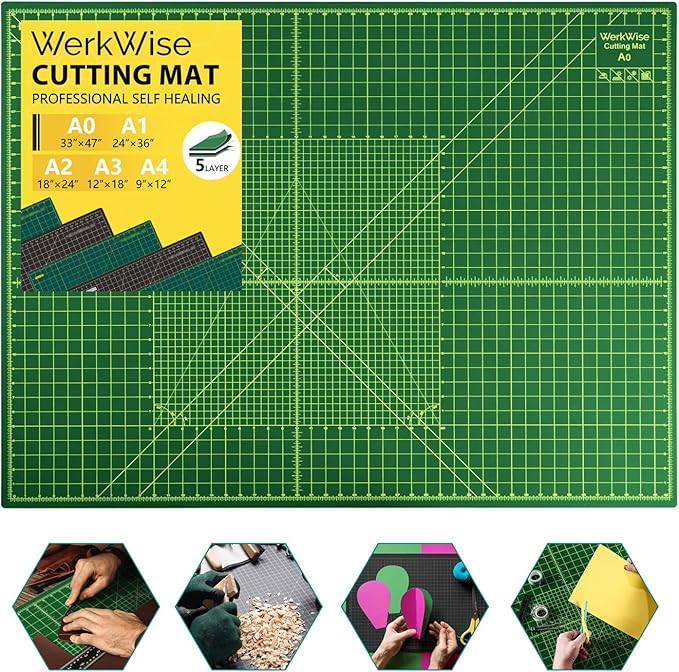Extra Large 36" x 48" Self Healing Sewing Mat, WerkWise Rotary Cutting Mat, Double Sided 5-Ply 36x48 Inch Board for Quilting, Fabric, & Crafts, Designed for Use with Rotary Cutters (Green & Black)
