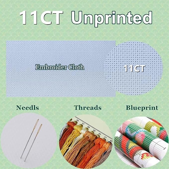 DMCXART Counted Cross Stitch Kits for Adults Needlepoint Kits Unprinted Cross Stitching Embroidery Kit 11CT Cross Stitch Supplies-Turtle Scenery 18x18 inch