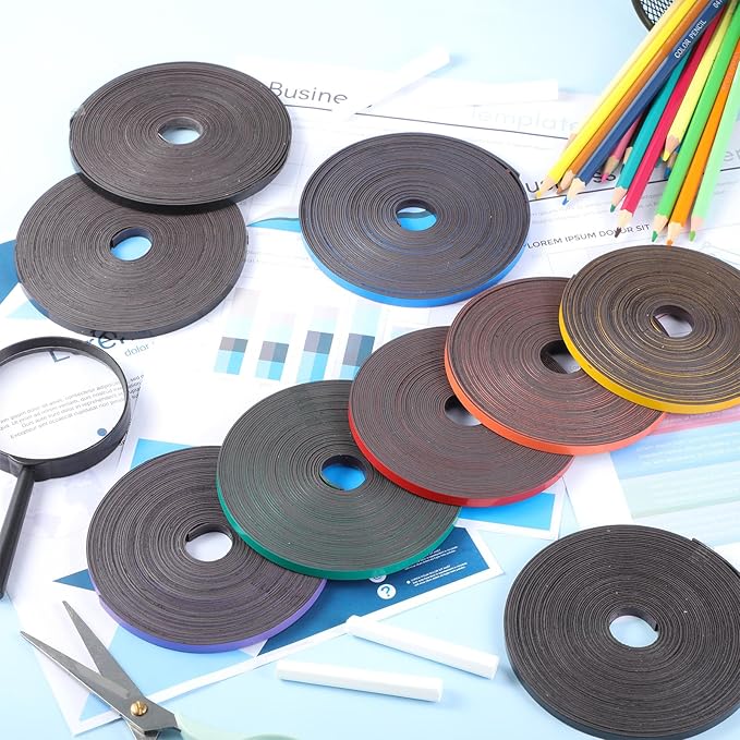 Magnetic Tape Roll Thin Strips, 1/4 Inch x 33 Feet Magnetic Board Dividers Whiteboard Graphic Decorative Tape Marking Line for Classroom Office Art Accessories(Blue)