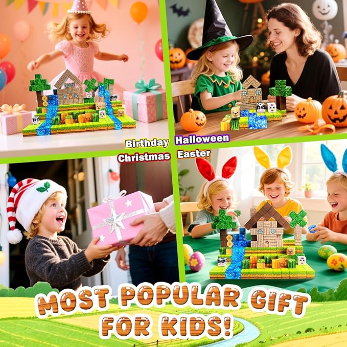 Magnetic Blocks Building Toys for Kids: Magnetic Blocks for Kids Ages 3-4, 8-12, 1" Magnet Cubes STEM Toys for Boys & Girls,Christmas Birthday Gifts for Toddler Ages 3+, 48PCS Blocks Farm Theme