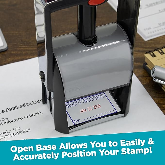 MaxMark Heavy Duty Self Inking Date Stamp with Phrase Shipped - 2 Color Blue/Red Ink