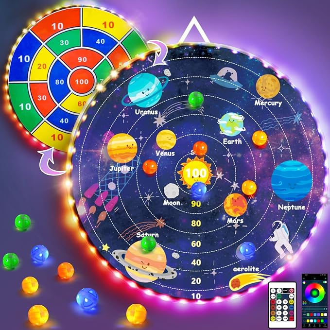 2 in 1 29" Large LED Dart Board for Kids 8-12 Games with 12 LED Sticky Balls, Indoor & Outdoor Games for Kids 8-12, APP Control Board Games for Kids