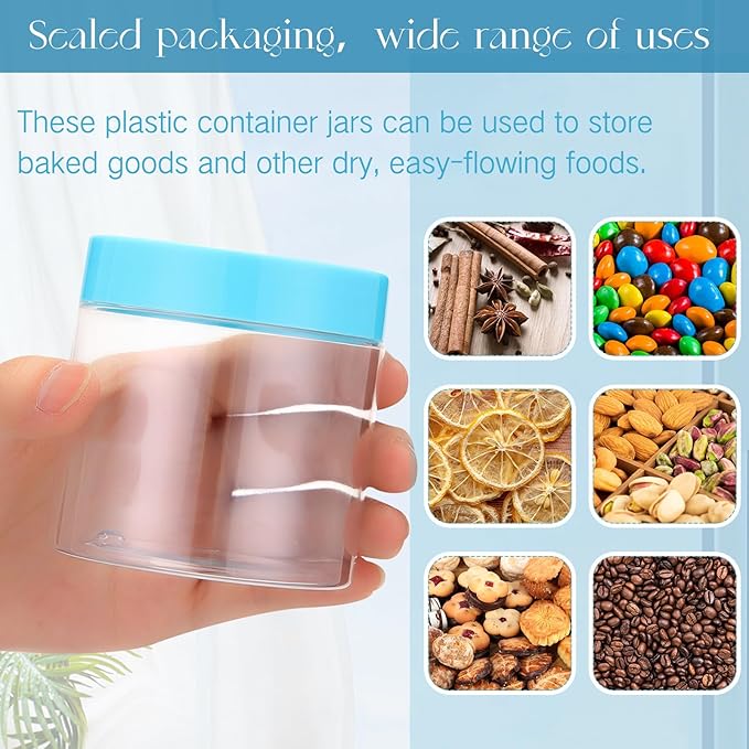 SATINIOR 12 Pack 8 oz Plastic Container Jars with Lids Round Clear Travel Cosmetic Container Slime Jars for Toiletries, Lotion, Cream, Ointments, Makeup, Rhinestone, Samples, Kitchen Storage(Blue)
