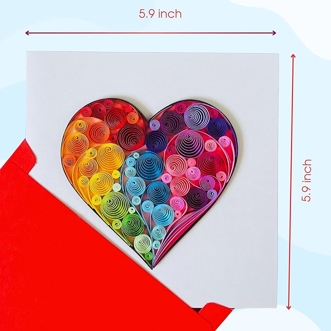Quilling Cards, handmade card, quilled cards with Handmade Art Quilling birthday card for women, Birthday card, mother... colorful heart design (Heart 4)