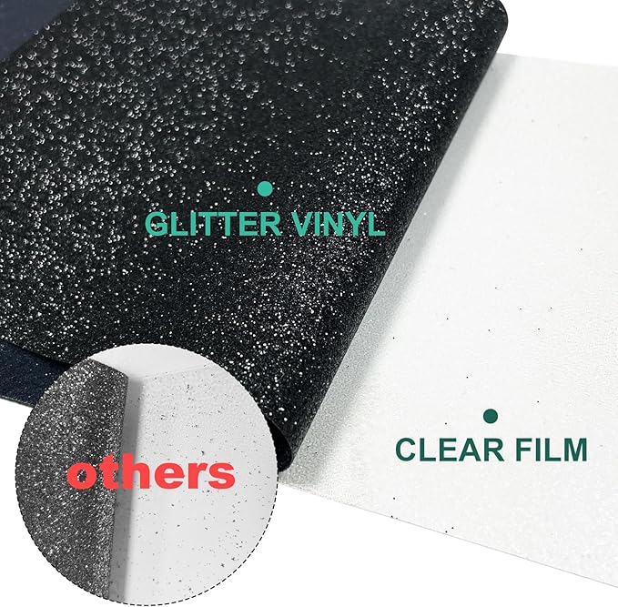 Black Glitter HTV Heat Transfer Vinyl Rolls- 10" x 8ft. Glitter HTV Black for Shirts. Iron on Vinyl and Heat Transfer Vinyl for All Cutters Machines. Easy to Cut & Weed Heat Vinyl Designs