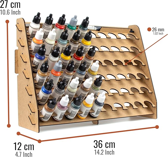 Paint Rack for model paints. Hobby craft Vallejo Tamiya Army compatible wall paint rack stand holder organiser storage for miniature warhammer art artists (26 mm)