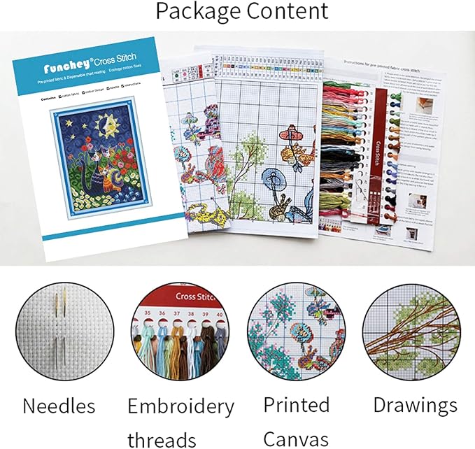 Artvxeay Cross Stitch Kits Stamped Full Range of Embroidery Kits for Beginners Adults 11CT Pattern Stitch Embroidery Kits Needlepoint Kits DIY - (Cat Flowers 18x18 inch)