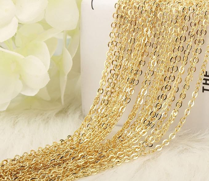 ALEXCRAFT Wholesale 12 PCS Gold Plated Brass Cable Chains Necklace Bulk Finished Chains for Jewelry Making (18 Inch(2MM))