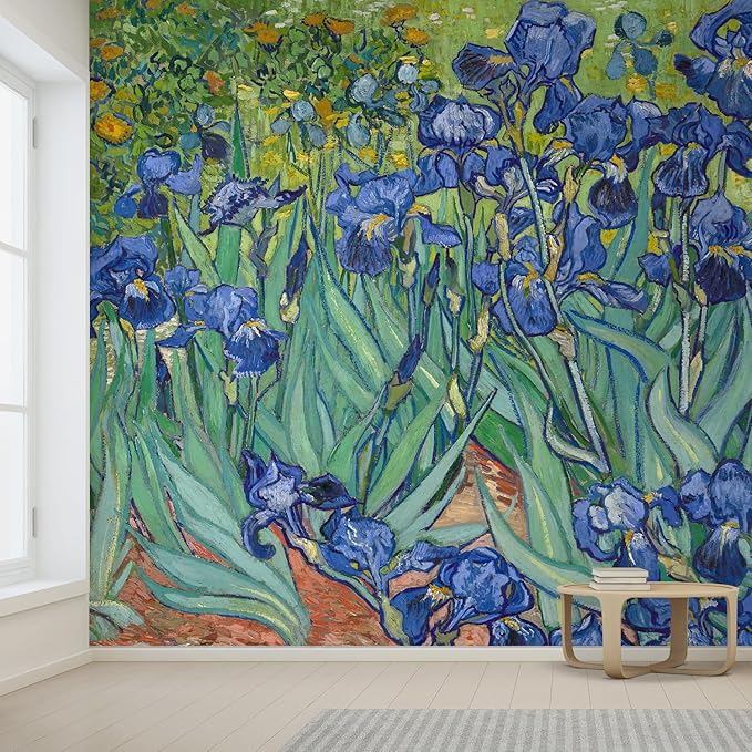wall26 - Irises by Vincent Van Gogh - Dutch Impressionism - 20th Century Artist - Peel and Stick Large Wall Mural, Removable Wallpaper, Home Decor - 100x144 inches