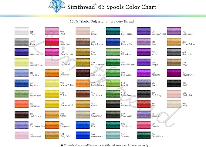 Simthread 63 Colors Polyester Compatible with Brother Embroidery Machine Thread Kit 40 Weight Compatible with Brother Babylock Janome Singer Pfaff Husqvarna Bernina Embroidery Sewing Machines 550Y