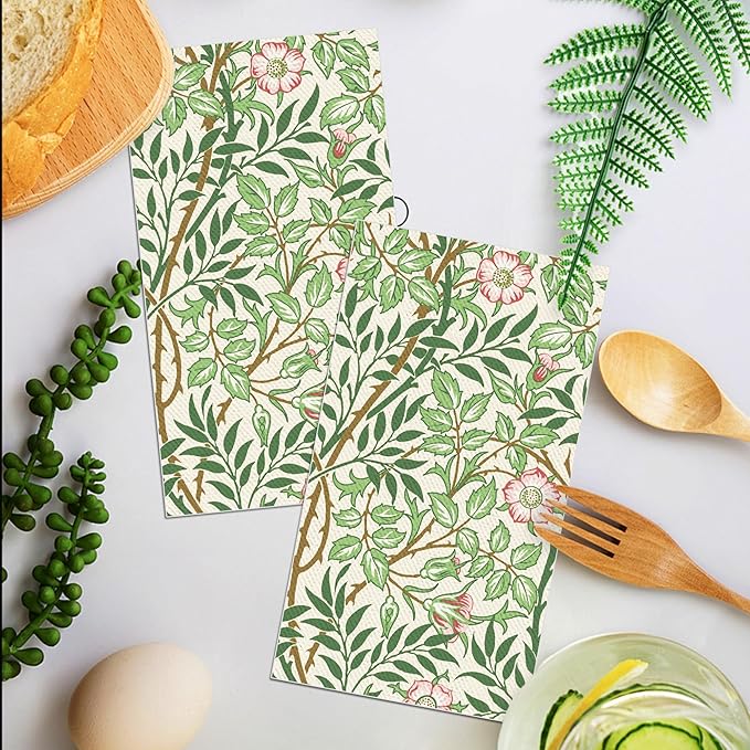80PCS William Morris Paper Napkins, Greenery Floral Guest Disposable Napkins – Golden Lily & White Green Wildflowers Design Dinner Hand Napkins for Wedding, Bridal Shower,Vintage Floral Table Supplies