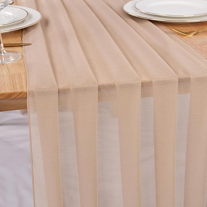 Champagne Chiffon Table Runner 30 x 120 Inches Sheer Table Runner 10ft Romantic Chiffon Table Runner for Wedding Decor Birthday Party Bridal Baby Shower Decoration