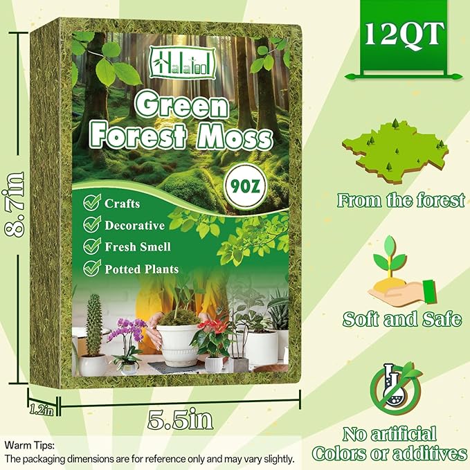 Halatool 9OZ Green Moss for Potted Plants, 12QT Orchid Moss Potting Mix, Forest Moss for Indoor Plants, Indoor Potting Plant Moss for Repotting Terrariums Garden Reptiles
