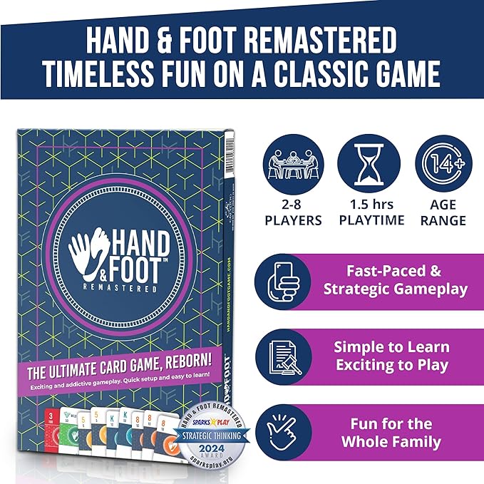 Hand & Foot Remastered 8 Player Edition – Card Game for Adults & Families