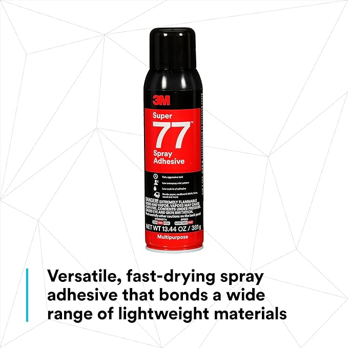 3M Super 77 Multipurpose Permanent Spray Adhesive Glue, Paper, Cardboard, Fabric, Plastic, Metal, Wood, Net Wt 13.44 oz (Pack of 2)