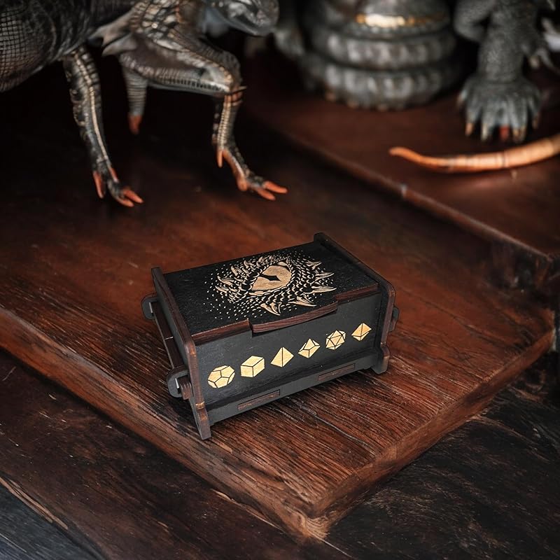 Dice Box - BLACK - 6x4x3 Also holds jewelry and great for desks and desk top items (Dragons Eye)
