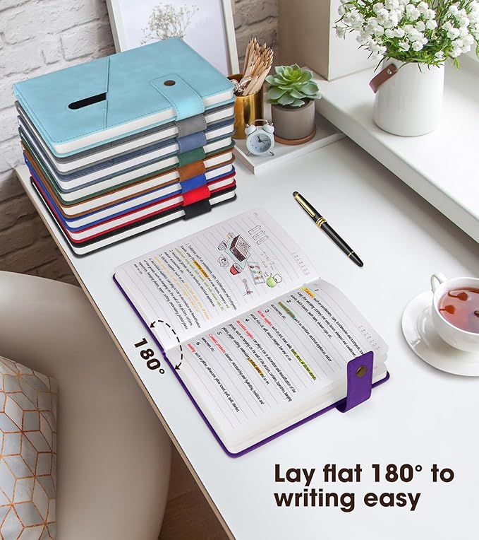 Purple A5 Lined Leather Journal Notebook for Men Women,5.9" X 8.4" Personalized Hardcover Journal with Pen,200 Pages 100 Gsm Thick Ruled Paper Daily Diary for Travel,Business,Work,Writing
