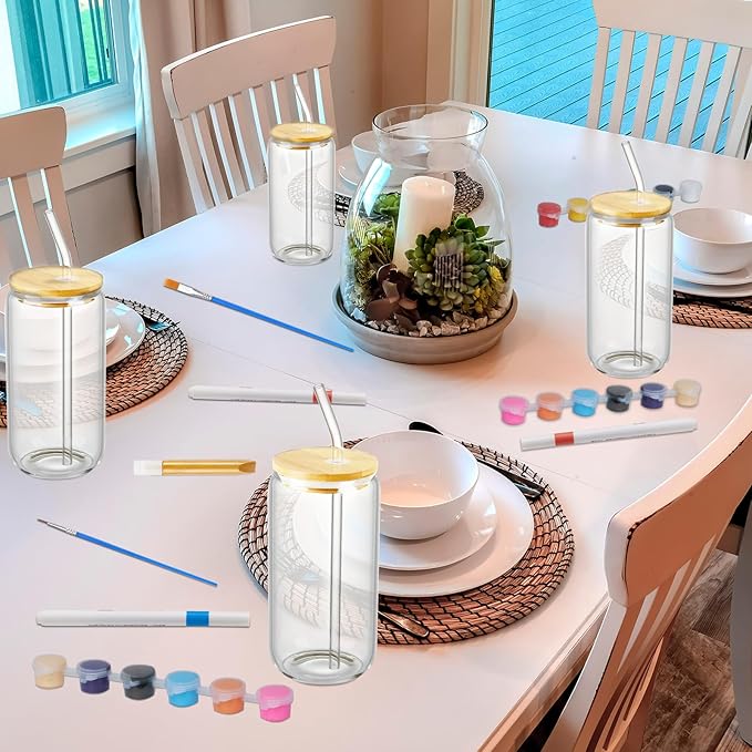 WJXCYGG 6 Sets Paint Your Own Wine Glass Paint Set 6 Wine Glass 2 Glass Paint Outliner 12 Markers 36 Glass Painting Acrylic Paint Strips 12 Brushes 6 Palette for Adults Lady Night (Drinking Cup)
