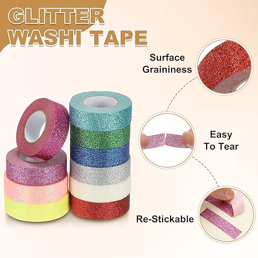 PATIKIL 1 Roll Glitter Paper Washi Tape, Washi Decorative Tape for Crafts, Green