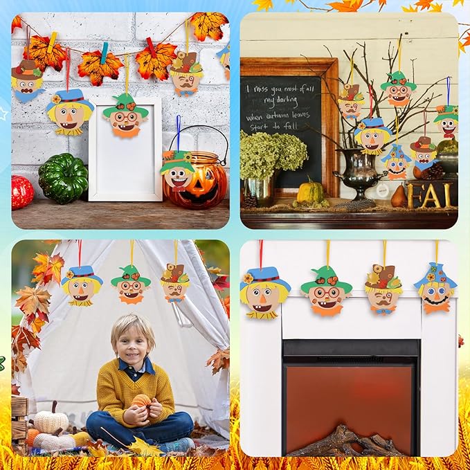 Fennoral 12 Pack Fall Craft for Kids Make You Own Scarecrow Foam Stickers DIY Arts and Crafts for Boys Girls Fall Art Activities Party Supply Autumn Thanksgiving Decoration