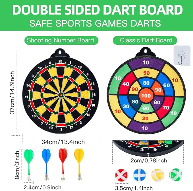 Magnetic Dart Board for Kids-12Magnetic Dart/Sticky Balls Or 2 Toy Gun+40 Foam Dart.Indoor/Outdoor Kids Games and Party Games,Christmas Birthday Gifts Toys for 3-12 Year Old Boys