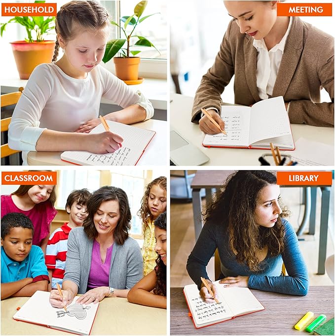 feela 24 Pack Journal Notebook for Work, Business Notebook Bulk Hardcover Lined Writing Journal with Pen Holder for Men Women Note Taking, with 24 Black Pens, 120 GSM, 5.1”x8.3”, A5, Orange